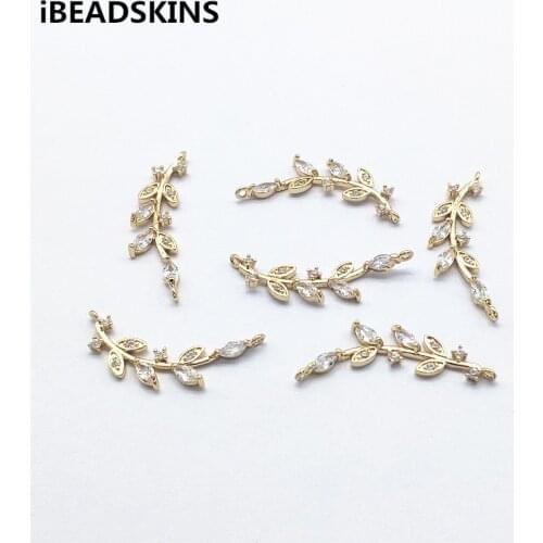New arrival! 31x11mm 50pcs Cubic Zirconia Leaves Connectors for Hand Made Earrings DIY parts,Jewelry Findings & Components