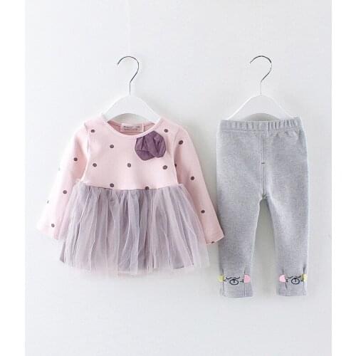 New Baby Clothing Set Spring Newborn Girls Long-sleeved Tulle Dress + Leggings 2 Pcs Infant Kids Cute Gauze Dresses Twinset X449
