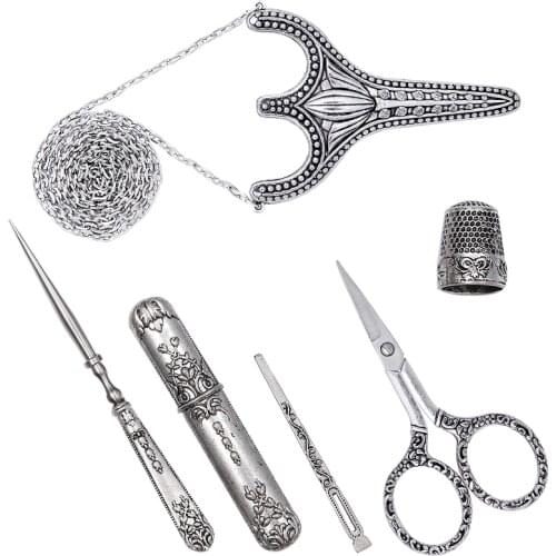 Nonvor Embroidery Scissors, Stainless Steel Safety Scissors,Thread Cutter with Sheath, Sewing Needle Case,Awl,Finger Cot Kits