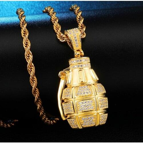 Fashion Jewelry for Men Charm Hip Hop Iced Out Bling Grenade Shape Pendant Necklaces AAA Zircon High Quality Hip hop Necklace