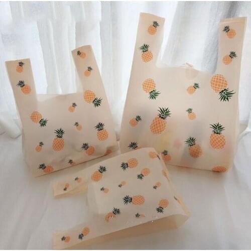 50pcs Cute Fruit Printed Vest Bag Small Plastic Bag With Handle Supermarket Storage Bag Food Snack Pouch