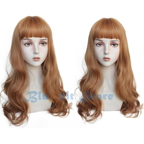 Golden Brown Lolita Wig Harajuku Fairy Princess Cosplay Bangs Curly Long Synthetic Hair Adult Girls Daily Wear