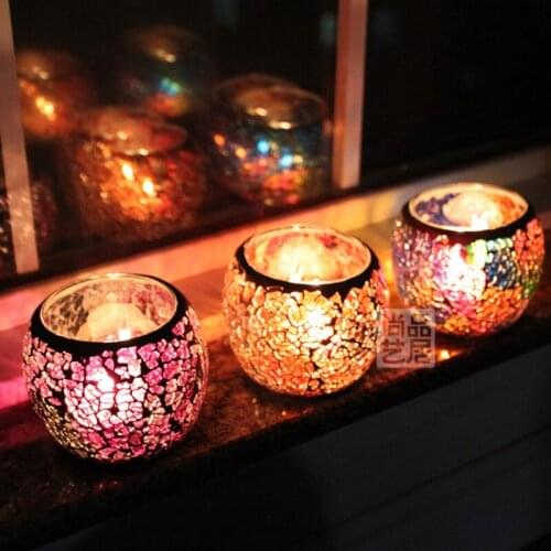 Candle Holder Mosaic Glass Candlestick Romantic Candlelight Dinner Wedding Party Candle Lamp Holiday Decorations WY61610