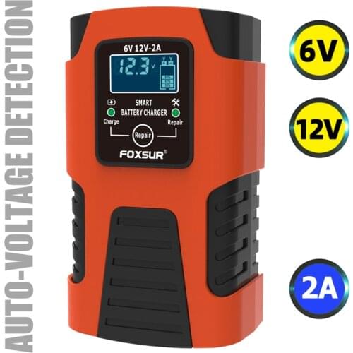 FOXSUR 2-Amp Fully-Automatic Smart Charger, 6V and 12V Battery Charger, Battery Maintainer, Trickle Charger, Battery Desulfator