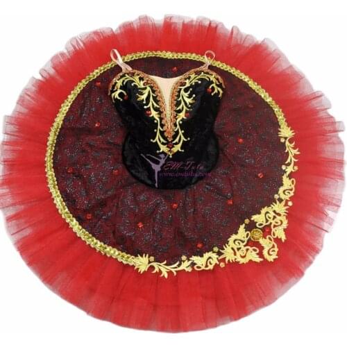 Professional Ballet Tutus Black Red Kitri Don Quixote Tutus Performance Ballet Pancake Tutu Adult Women Ballet Stage Costume