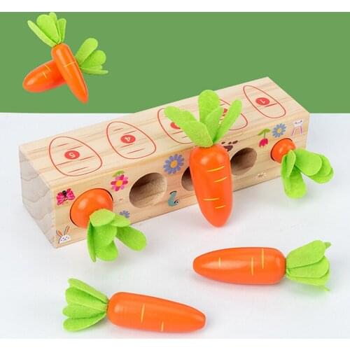 Educational Carrot Fishing Wooden Montessori Kid Set Pulling Radish Toys Children Intelligence Early Learning Safety Material