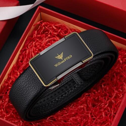 WILLIAM Genuine Leather Brand Mens Belt Luxury Inside Wear Belts For Men Strap Male Metal Automatic Glossy Buckle