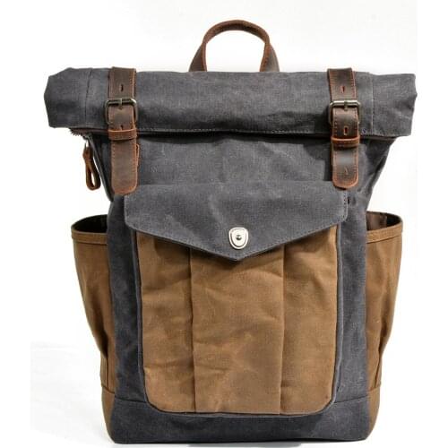 Retro backpack mens and womens backpack oil wax canvas travel computer bag outdoor sports mountaineering bag