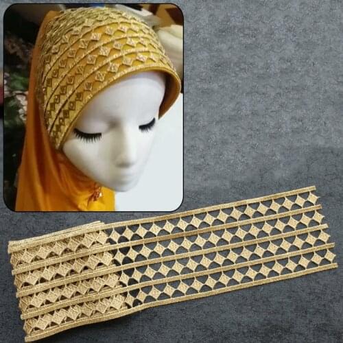 1Yard Africa Gold Embroidered gold braid lace trimming ribbon Trim For craft sew Wedding Applique DIY wide 8.8cm