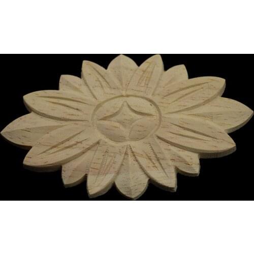 Vintage Unpainted Home Decor Decoration Accessories Solid Wood Fittings Oval White Embryo Carving Decorative Applique Craft