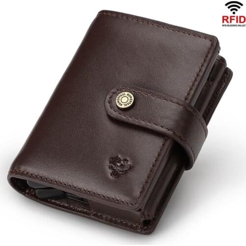 Vintage New RFID Blocking Money Belt Wallet Automatic Pop-up Credit Card Case Large Capacity Business Purse Cash Pocket for Men