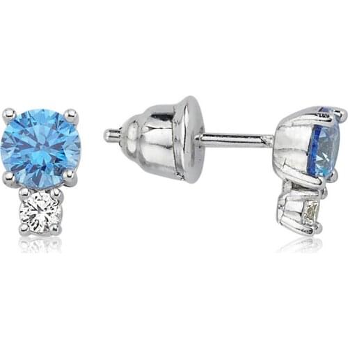 Valori Jewels 1 Carat, Zirconia Blue Round Gemstone, Rhodium Plated, Sterling Silver Two Stone Earrings
