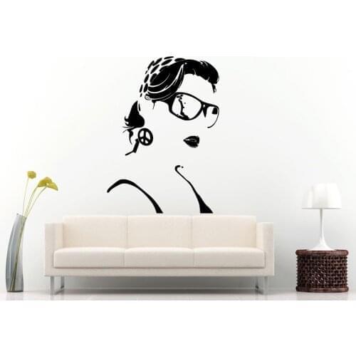 Girls Beauty Salon Wall Decal Sexy Woman Bandana Glasses Vinyl Peace Sign Art Mural Swag Removable Shades Wall Stickers SYY489