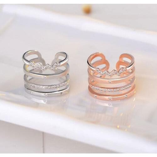 925 Sterling Silver Trendy Silver Color Multilayer Adjustable Finger Ring With Glittering Zircon For Women Party Jewelry S-R308