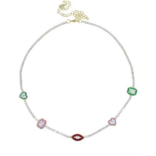 Rainbow Colorful Geometric Women Necklace Enamel Colorful Heart Rectangle Marquise Charm Tennis Choker Necklace