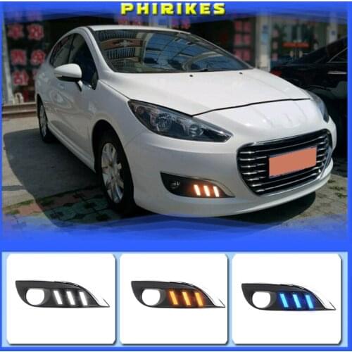 1 Pair Car styling LED driving DRL with Daytime Running Light yellow turn signal Fog Head Lamp for Peugeot 308 2012-2014
