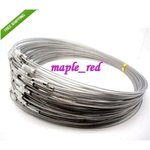 18 Inch 50PCS/LOT Silver Stainless Wire Cable 1MM Steel Chain Cord Necklace Screw Clasp Cords Free shipping