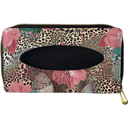 2021 Fashion Leopard and Flower Design PU Leather Car Tissue Box Car Interior Storage Decoration Accessories for Sun Visor Type