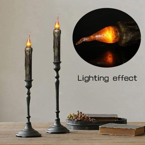 24Pcs Pack 170mm Vintage Style Black Wax LED Candle Taper Candle Flameless Pillar Candle for Wedding Birthday Party Table Decor