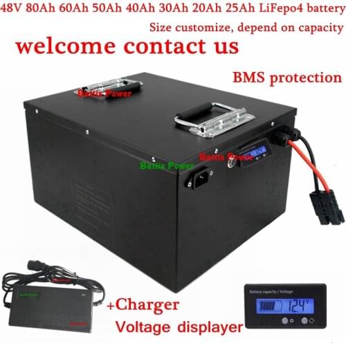 48V 80Ah 60Ah 50Ah 40Ah 30Ah 20Ah 25Ah LiFepo4 lithium battery with BMS for ebike scooter motorcycle solar sytem+5A charger