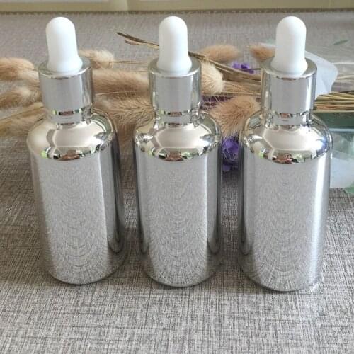 50ml silver white rubber dropper bottle for essential oils glass dropper bottles refillable cosmetics bottles