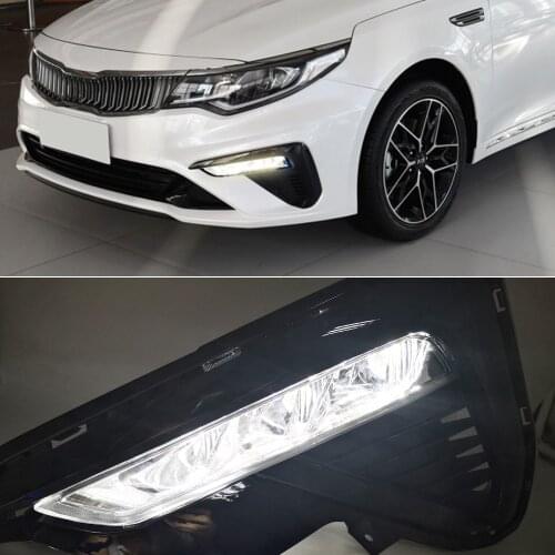 Car flashing 1 Pair LED Daytime Running Lights For Kia Optima K5 2019 2020 DRL With Yellow Turn Signal Front Fog Light