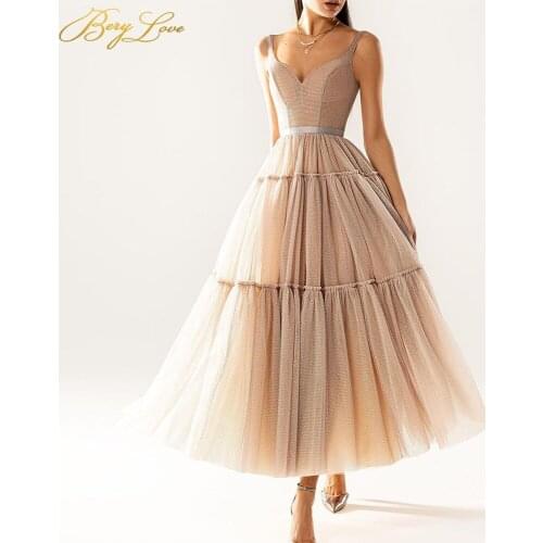 Berylove Tiered Tulle Party Dress Spaghetti Strap Long Elegant Sweetheart High Waist Belt Evening Prom Gown vestidos de fiesta