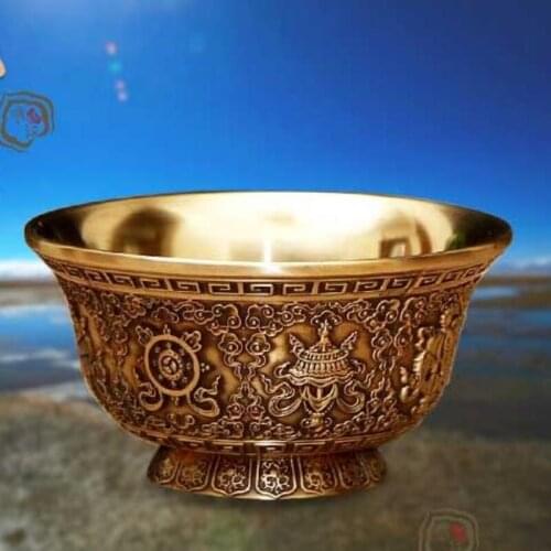 Buddhas Pure Copper Eight Auspicious Water Supply Cup Tibetan Water Supply Cup Tantric Buddhist Supplies Buddha Water Bowl