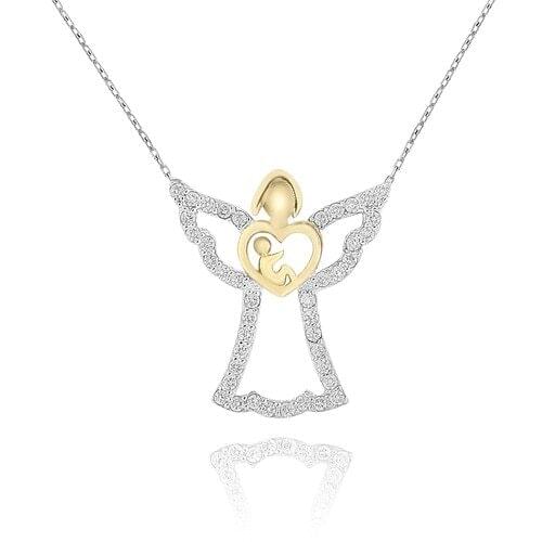 Chavin, Angel Mother and Child Winged Lady Silver Necklace cs79