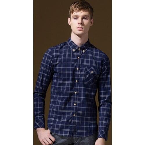 DANDY HOMME2016fashion autumn brand clothing men casual long-sleeve shirts plaid Deep Blue slim fit men shirts single breasted