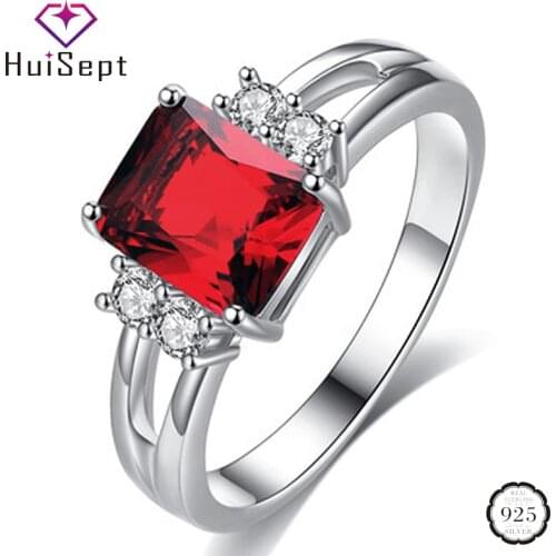 HuiSept Fashion 925 Silver Jewelry Ring for Women Wedding Party Geometric Shape Ruby Zircon Gemstones Rings Ornaments Wholesale