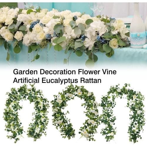 Artificial Eucalyptus With Rose Garland Hanging Rattan Vertical Garden Home Table Party Wedding Backdrop Wall Decor Vine