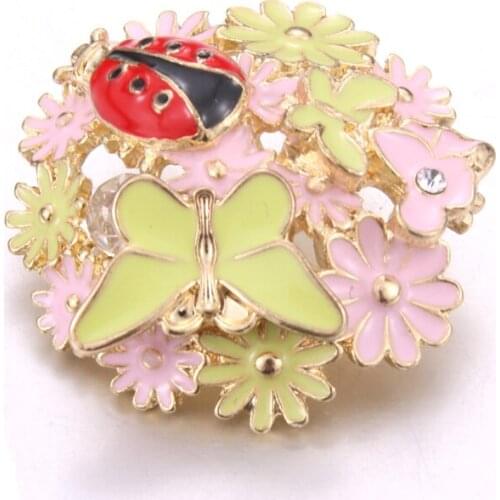 New 10pcs/lot Snap Jewelry Seven-spot ladybug butterfly flower Crystal rhinestone Metal Buttons Fit 18mm Snap buttons bracelet