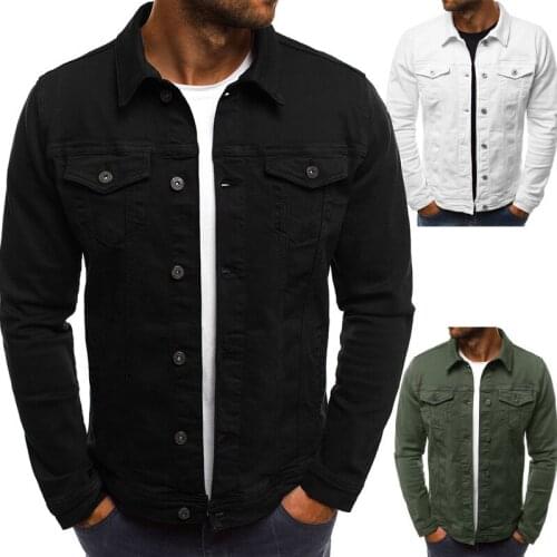Mens Long Sleeve Denim Tops Casual Jean Coat Pocket Slim Fit Jacket Outwear Solid Color Fashion Trend Simple 2020 Hot New