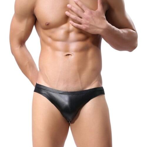 Men Briefs Stylish Sexy Glossy Underware Male Erotic Lingerie Underpants Faux Leather High Elasticity Cool Gay Fetishism Panties