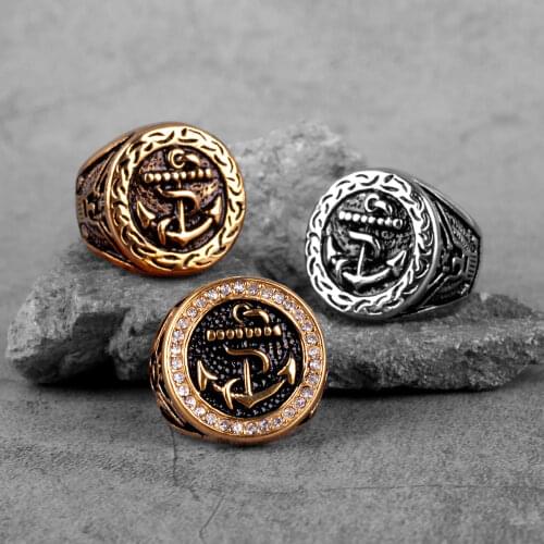 Stainless Steel Men Rings Anchor Navy Ocean Luxury Punk Rock Hip Hop for Biker Male Boyfriend Jewelry Creativity Gift Wholesale