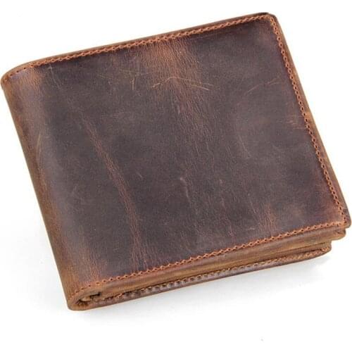 Gentleman Men Vintage Short Geniune Leather Wallets Purses Clutch Man Horsehide Brown Wallet Card Holder