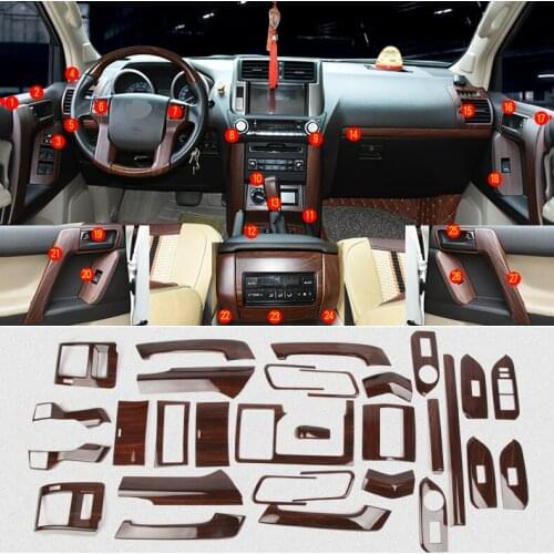 30pcs For Toyota PRADO FJ150 2010-2017 ABS Wood Grain DASH KIT TRIM PANEL Kit Cover Trim Decor stickers Car Styling