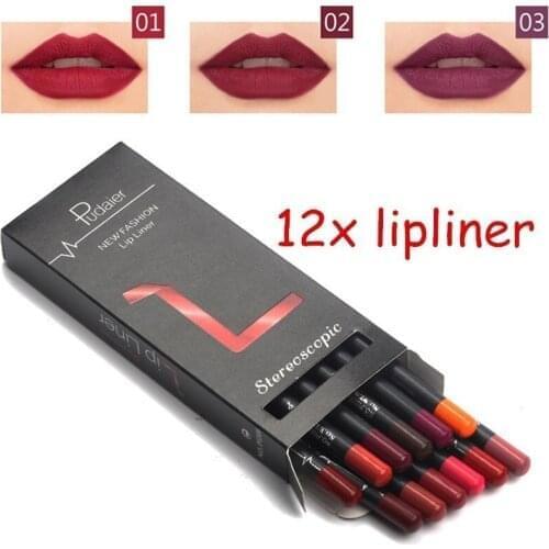 NEW 12pcs/set Matte Lip Liner Pencil Set Waterproof Long Lasting Smooth Natural Lipliner Pen Makeup Cosmetic Tools Kit