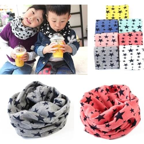 2020 Winter New Fashion Kids Long Warm Stars Printed Snood Outdoor Neck Warmer Children Warm Scarf Boys Girls Scarves Baby Hot