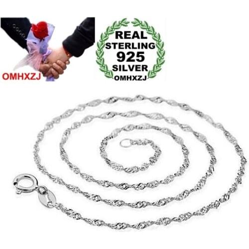 OMHXZJ Wholesale Fashion Woman 16 & 18 inch 1mm Platinum 925 Sterling Silver Water Wave Twisted Short Chains Necklaces Gift NK01