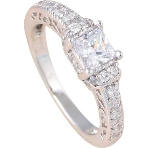 Wholesale & Retail Zirconia silver color Zircon Rings fashion jewelry for wedding USA Size #5.5 #6.5 #7 #8 HR26