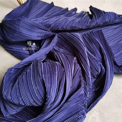 Imitation Cotton Linen Pleated Fabric Navy Blue Miyake Folds DIY Patches Art Painting Decor Clothes Skirt Dress Designer Fabric