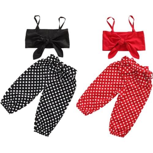 Pudcoco Baby Summer Clothing 1-6Y Infant Baby Girls Clothes Sets Polka Dot Bowknot Sleeveless Vest Tops+Pants 2pcs