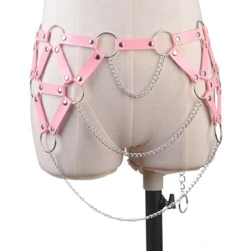 Punk PInk PU Leather Waist Belt Harness Night Club DJ Dance Show Layered Cage Garter Belts Women Waist Dress Garter Body Belts