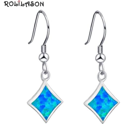 ROLILASON 2017 New Arrival Amazing Blue Fire Opal Silver Drop Earrings Fashion Opal Jewelry OES642 for Women