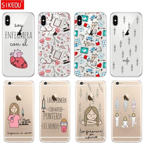 Silicone Cover Phone Case For Iphone 6 X 8 7 6s 5 5s SE 2020 Plus 10 XR XS 11 pro MAX Case Cartoon Medicine Nurse transparent