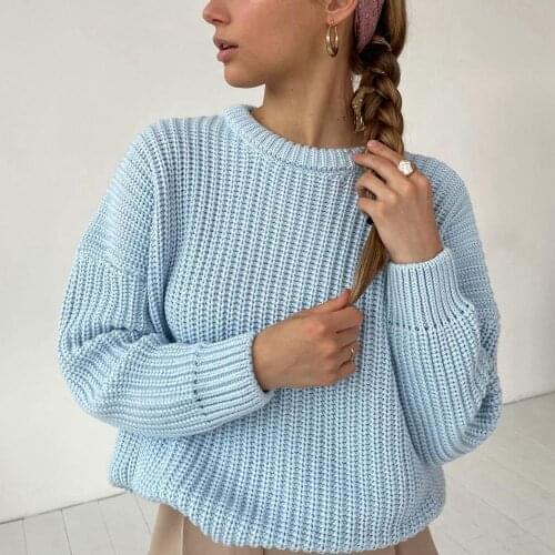 Muyogrt Loose Autumn Sweater Women 2021 Korean Elegant Knitted Sweater Oversized Warm Female Pullover Cute Blue Solid Jumper Top