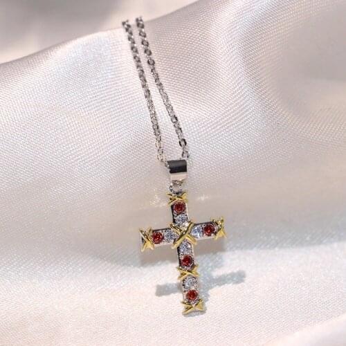 Cross Pendant Slide Hip Hop Vintage Fashion Jewelry 925 Silver Separate Color Gold White&Red AAA Zirconia Men Women Necklace