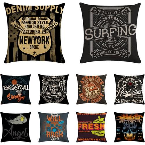 Vintage Motorcycle Miami Beach Cushion Cover Pillow Case Letter Guitar Cartoon Decor Housse De Coussin Home Textile ZY1136
